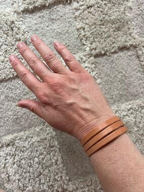 Tan Leather Wrap Bracelet Snap Closure Festival Western Style
